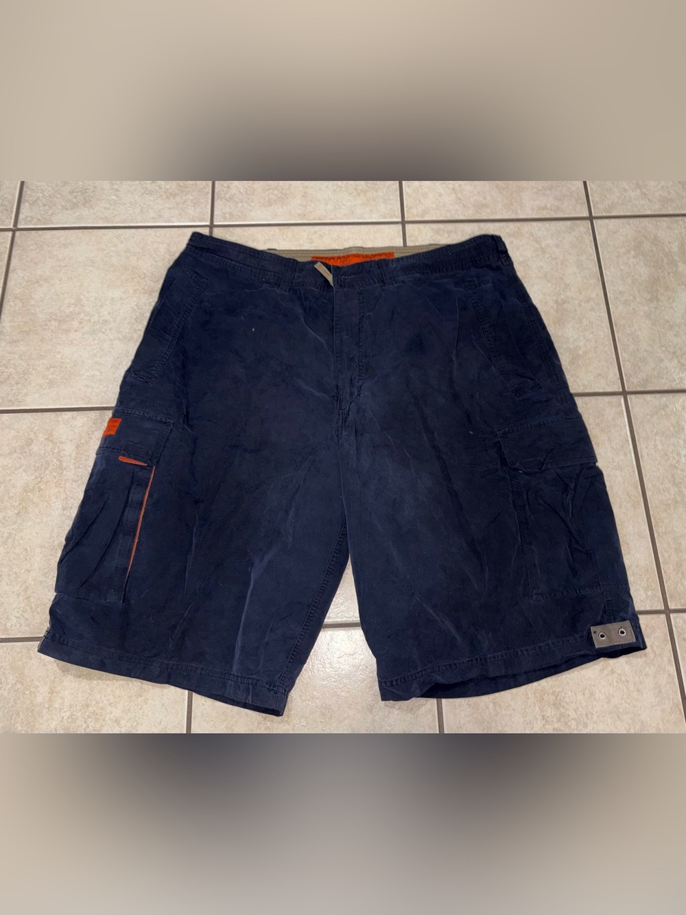 Vintage Abercrombie & Fitch paratroops Navy Cargo Shorts with Orange Accents